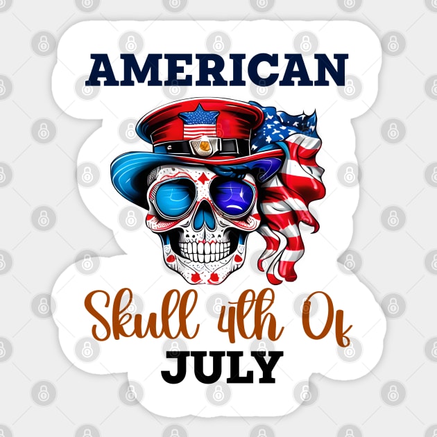 Patriotic Skull in Stylish Hat & Glasses Sticker by coollooks